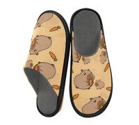 Pantoufles pour homme - Motif mangeur - Chaudes et pelucheuses - Semelles antidérapantes pour intérieur/extérieur, Patron d'alimentation Capybare, 38.5/39 EU