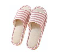 Pantoufles Respirables Pantoufles De Lin De Coton Pantoufles à Bout Ouvert Aussures de Maison Antidérapantes Pantoufles Convient Femmes Et Hommes Peut être Porté en Toutes Saisons (Rose, EU37-38)