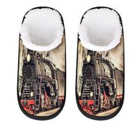 Pantoufles rétro en forme de train à vapeur pour homme et femme - Motif train de train - Pantoufles d'intérieur en peluche à enfiler, multicolore, 8/11 UK Wide