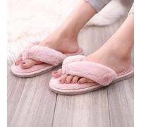 Pantoufles roses moelleuses pour femme, tongs d'hiver chaudes et confortables en fourrure pour femme Chaussures plates pour intérieur et extérieur