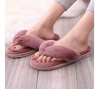 Pantoufles roses moelleuses pour femme, tongs d'hiver chaudes et confortables en fourrure pour femme Chaussures plates pour intérieur et extérieur
