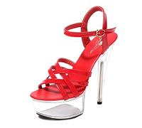 Pantoufles Semelle Intérieure Sandales Talon Haut Bout Pointu Slingbacks Fond Épais 15Cm/5.9IN Femme Été Talon Haut pour Pole Dance, Catwalk Plus La Taille Unisexe,Rouge,37 EU