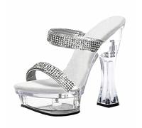 Pantoufles Stiletto Talon Haut Plateforme Stripper Sexy Pole Dancing 14CM Grande Taille Chaussures Sandales,Clear,44 EU