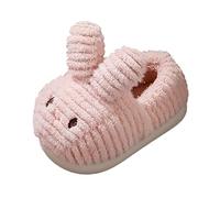 Pantoufles tendance d'automne et d'hiver pour filles et garçons - Chaussons plats doux, chauds et confortables - Couleur unie - Forme de lapin - Sandales fermées pour filles, rose, 29 EU