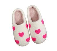 Pantoufles Unisexe Couple Hiver Chaude à Motif Coeur Pantoufle Femme Homme Saint Valentin Slippers en Peluche Chaussons Doux Pantoufles Confortable Chausson Antiderapant de Maison Pantoufle Fourré