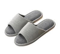 Pantoufles unisexes en mousse à mémoire de forme - Pantoufles confortables pour homme et femme - Pantoufles d'invités - Lavables - Plates et antidérapantes - Pantoufles d'été en lin, bleu marine, 36