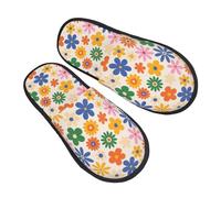 Pantoufles Unisexes Imprimé Floral Groovy Chaussons Confort Doublées En Peluche Pantoufles Pour Invités, Pour Mariage, Hommes, Femmes, L