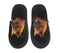 Pantoufles Unisexes Loup À Motif De Flamme Dorée Maison Chaussures Confort Adultes Pantoufles À La Maison, Pour Intérieur Extérieur, Femmes, Hommes, L