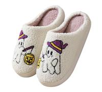 Pantoufles unisexes pour Halloween, fantômes, chaussures douces et chaudes, confortables, grande largeur, chaussures de marche d'intérieur et d'extérieur, citrouille, chaussons chauds à bout fermé