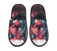 Pantoufles Unisexes Tête De Loup À Flamme Rouge House Chaussures Doublées En Peluche Antidérapantes Pantoufles Pour Invités, Pour Fête, Mariage, Intérieur Extérieur, L
