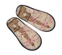 Pantoufles vintage à fleurs de Paris pour homme et femme - Antidérapantes - En mousse à mémoire de forme - Pour chambre à coucher, voyage, multicolore, 6/8 UK Men/ 6/8.5 UK Women