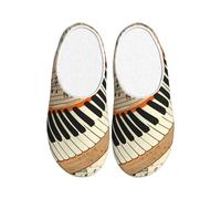 Pantoufles vintage en flanelle avec clavier de piano pour femme, pantoufles pour homme, note de musique rétro, antidérapantes, chaudes, chaussures d'hiver pour intérieur et extérieur, multicolore
