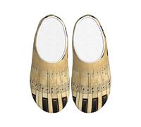 Pantoufles vintage en flanelle pour femme - Motif note de musique - Antidérapantes - Chaudes - Pour l'intérieur et l'extérieur, multicolore, X-Small Men/ Medium Women