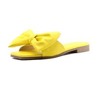 Pantoufles vintage pour femme - Chaussures plates et décontractées - Confortables - Sandales ouvertes à l'arrière - Chaussures à bout ouvert - Antidérapantes - Lavables - Avec nœud, jaune, 37 EU