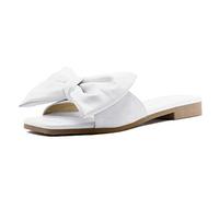 Pantoufles vintage pour femme - Chaussures plates et décontractées - Confortables - Sandales ouvertes à l'arrière - Chaussures à bout ouvert - Antidérapantes - Lavables - Avec nœud, Blanc., 40 EU