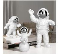 PANTSLIEN Ornements D'astronaute, Anniversaire Astronaute Decoration, Statue Astronaute, Figurine Astronaute Gateau, Astronaute Resine, Decoration Gateau Astronaute, Argent 3pcs Set