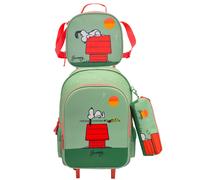Snoopy Set Funcional 10l Wheeled Backpack 3 Units Vert Enfants