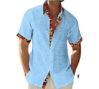 PANVER Manches Courtes Homme T-Shirt Homme Affaires Casual T-Shirt Homme Classique Confortable All-Match Manches Longues T-Shirt Homme Mode Tendance Shirt À Carreaux Homme D-Sky Blue XXL
