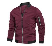 PANVER Veste Homme Classique Tendance Beau Gosse Veste À Manches Longues Homme Casual Mode Rétro Veste Transition Homme Slim Fit Lumière Confortable Veste D’Extérieur Homme H-Wine Red 6XL