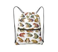 panverix Sac à dos imperméable avec cordon de serrage et poche avant zippée pour les vacances, Images de grenouille colorées, One Size
