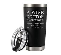 Panvola 'A Wise Doctor Once Wrote ' Gobelet Médecin Étudiant en Médecine MD Praticien DR Tasse de Voyage Graduation Isolée sous Vide en Acier Inoxydable avec Couvercle Amovible et Paille (20 oz, Noir)