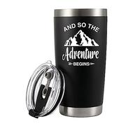 Panvola 'And So The Adventure Begins ' Gobelet isotherme sous vide pour homme, mari, papa, maman, en acier inoxydable avec couvercle amovible (20 oz)