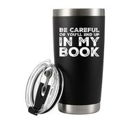 Panvola Be Careful Or You'll End Up In My Book Writer Gobelet isotherme en acier inoxydable avec couvercle amovible et paille, 590 ml, noir