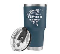 Panvola Gobelet isotherme avec inscription « I'd Rather Be Fishing » - pour mari, papa, grand-père, petit ami - Bleu - 887 ml