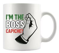 Panvola Mug en céramique avec inscription « I'm The Boss Capiche Italian Italy » de la part d'un citoyen italien pour mari, épouse, petit ami, petite amie, grand-père, grand-mère, 325 ml - Blanc