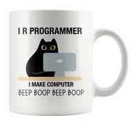 Panvola Tasse à café avec inscription « I R Programmer I Make Computer Beep » - Cadeau pour petit ami, mari, petite amie, épouse, amoureux des chats, programmation, étudiants