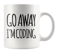 Panvola Tasse à café en céramique avec inscription « Go Away I'm Coding » - Cadeau de programmation informatique - Pour étudiant, remise de diplôme, anniversaire, Saint-Valentin, Noël - Blanc - 325 ml