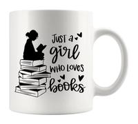 Panvola Tasse à café en céramique avec inscription « Just A Girl Who Loves Books » - Cadeau pour femme, lectrice, bibliophile - Blanc - 325 ml