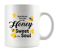 Panvola Tasse à café en céramique blanche 325 ml - Cadeau inspirant pour homme et femme - Kind Words Are Like Honey Sweet to the Soul