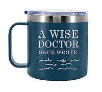 Panvola Tasse à café isotherme « A Wise Doctor Once Wrote » avec poignée et couvercle, 396,9 g, médecin, étudiant, praticien MD DR 304 en acier inoxydable, isolation sous vide, pour camping, voyage