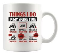 Panvola Tasse en céramique avec inscription « Things I Do In My Spare Time » - Cadeau amusant pour les amateurs de tracteur - 325 ml - Blanc