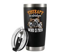 Panvola Tasse isotherme « Therapy Is Expensive Wind Is Free » - Cadeau de moto - Pour papa, mari, petit ami, oncle - 591 ml - Noir