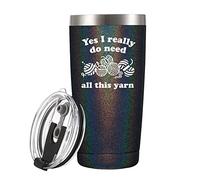 Panvola 'Yes I Really Do Need All These Yarn ' Tumbler Crochet Cadeaux pour les crocheteurs tricoteurs Crochet Tricot Gobelet isolé sous vide 20 oz Paillettes noires