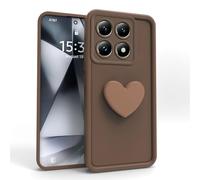 PanXCase Coque pour Xiaomi 14T - Étui 3D Heart Désign Cute Silicone, Protection Caméra Filles Femmes Antichoc Anti-Rayures Housse (Brown)