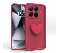 PanXCase Coque pour Xiaomi 15T 5G Pro 5G - Étui 3D Heart Désign Cute Silicone, Protection Caméra Filles Femmes Antichoc Anti-Rayures Housse (Wine Red)