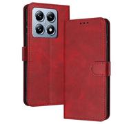 PanXCase Coque Rabat pour Xiaomi 14T - Étui PU Cuir Wallet, Support Magnétique Antichoc Anti-Empreintes Digitales Housse pour Porte Carte (Rouge)