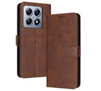 PanXCase Coque Rabat pour Xiaomi 14T - Étui PU Cuir Wallet, Support Magnétique Antichoc Anti-Empreintes Digitales Housse pour Porte Carte (Brun)
