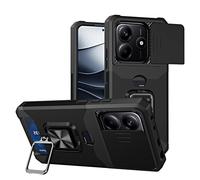 PANXIYUE Coque pour Redmi Note 14 5G/4G, Protection de la Caméra Étui avec Lentille Coulissante Couverture et Fentes Cartes Support à Bague Étui en PC Dur et TPU Silicone Antichoc - Noir