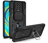 PANXIYUE Coque pour Xiaomi Redmi Note 9S / redmi Note 9 Pro,Etui 360 Degres Full Body Antichoc Durable Protecteur Bumper Dur PC et TPU Silicone,avec Lentille Coulissante Couverture Housse,Noir