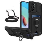 PANXIYUE Cover pour Xiaomi Poco M5S / Redmi Note 10S, Coperchio Scorrevole Della Fotocamera+Supporto ad Anello a 360 Gradi, Antiurto in Silicone Antiurto e Custodia per Cordino -Nero