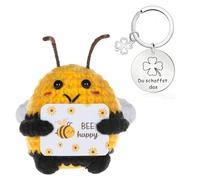 PANYI Abeille Positive Drôle Peluche Positive Peluche Bee avec Carte Happy et Porte Clés Trèfle à Quatre Feuilles Transmet Énergie Positive et Chance Idéal pour Cadeaux Anniversaires Fêtes