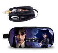 PANYI Wednesday Mercredi Cute-Trousse Scolaire Trousse Double Compartiment Trousses Mercredi Addams Trousses D'école étui à Crayons Parfaite pour L'école Le Bureau Les Voyages et Plus Encore