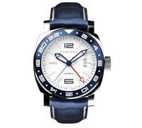 Panzera Aquamarine 45G Mécanique Automatique Acier Bleu Blanc Date Cuir Saphir GMT Montre Homme