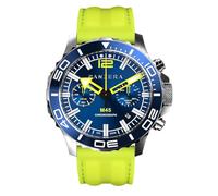 Panzera MECHA 45C Chronographe Quartz Acier Bleu Jaune Date Saphir Montre Homme