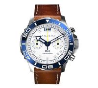Panzera MECHA 45C Chronographe Quartz Acier Date Blanc Cuir Bleu Brun Saphir Montre Homme