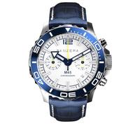 Panzera MECHA 45C Chronographe Quartz Acier Date Cuir Blanc Bleu Saphir Montre Homme